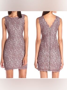 Adrianna Papell Lace Sheath Dress Size 8 Mauve Sleeveless Cocktail Party Wedding